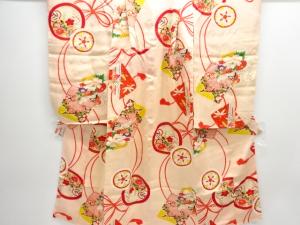 アンティーク　錦紗色紙に花模様着物